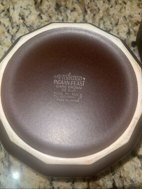 Mikasa Brown and Cream Ceramic Bowl - Octagonal Serving Dish
